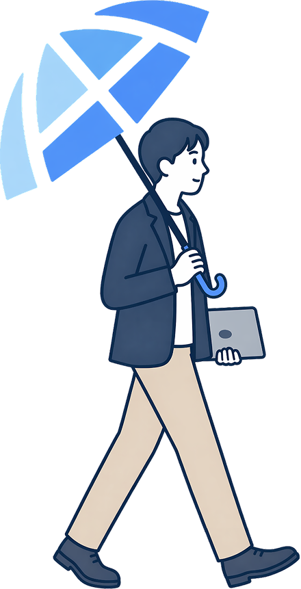 傘を歩いている男の人のイラスト